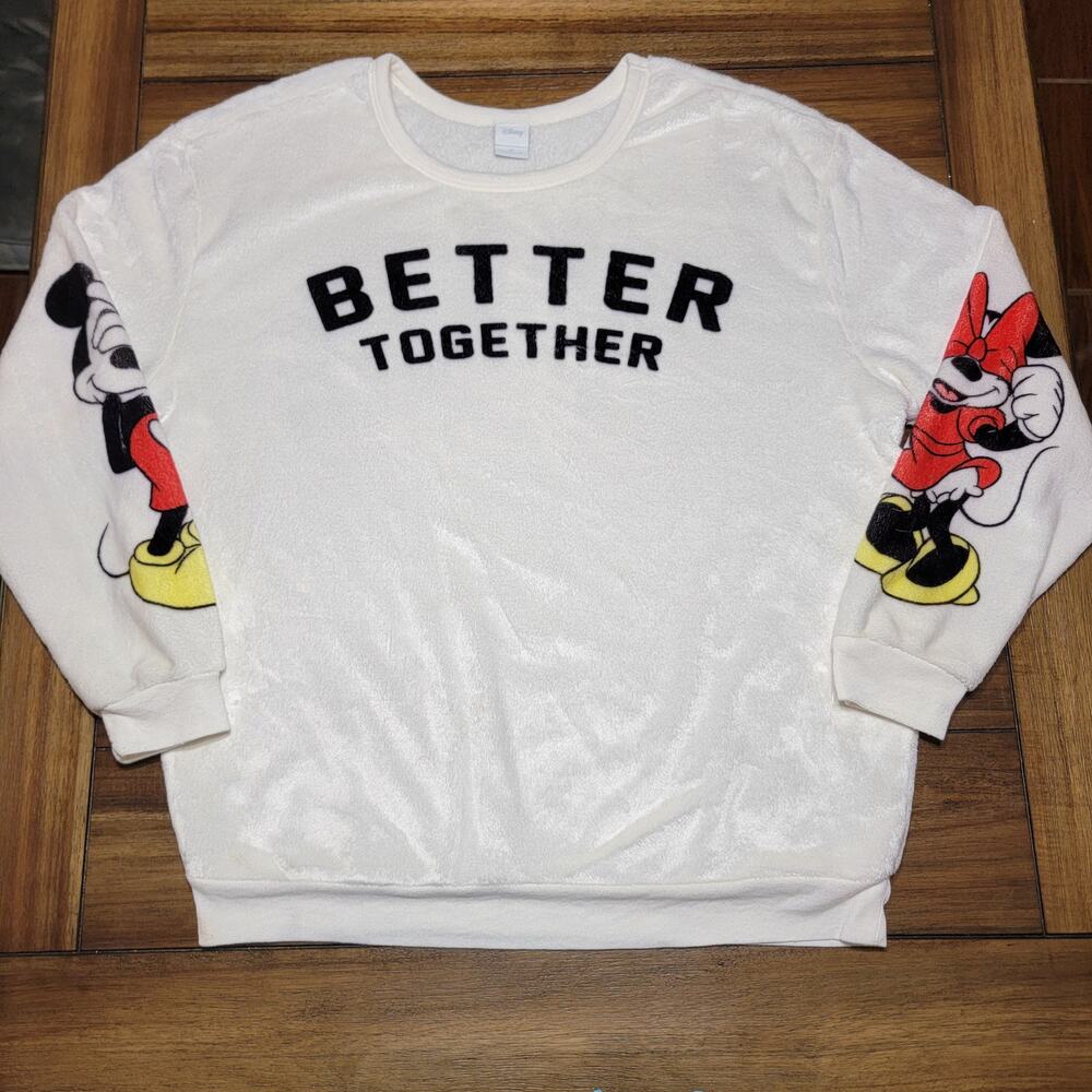 Disney LS White Soft Sweatshirt Mickey Minnie Sleeves "Better Together" Size 1X